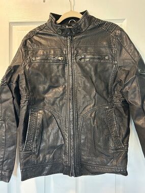 BKE Black Faux Leather Vintage Biker Jacket Mens - Medium